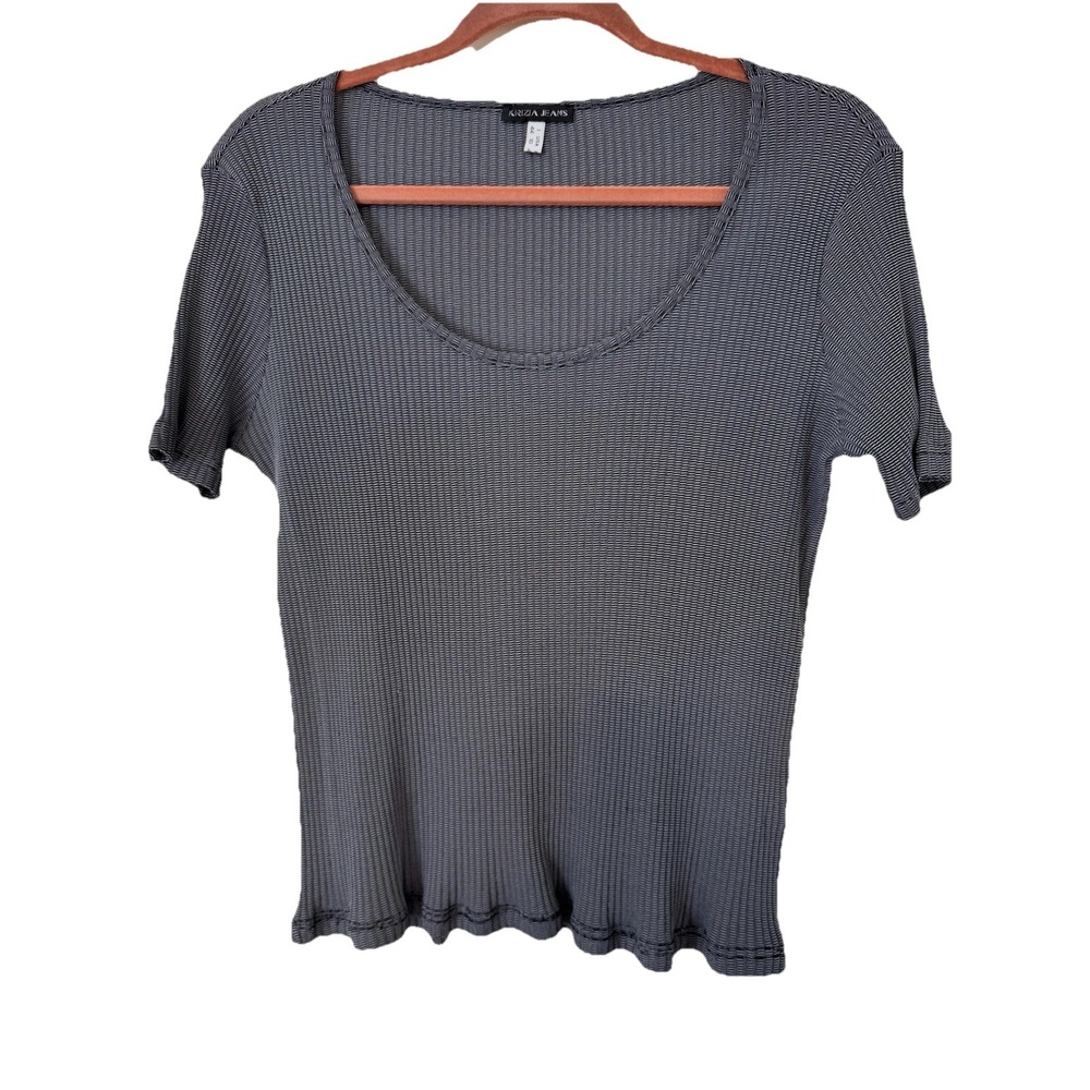 Krizia Maglia Jeans- Silk Blend Knit T Shirt Navy Size 10 US Stretchy - Picture 3 of 16